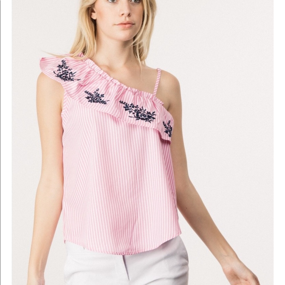 Embroidered Stripe One Shoulder Top🌸💖🌸💖